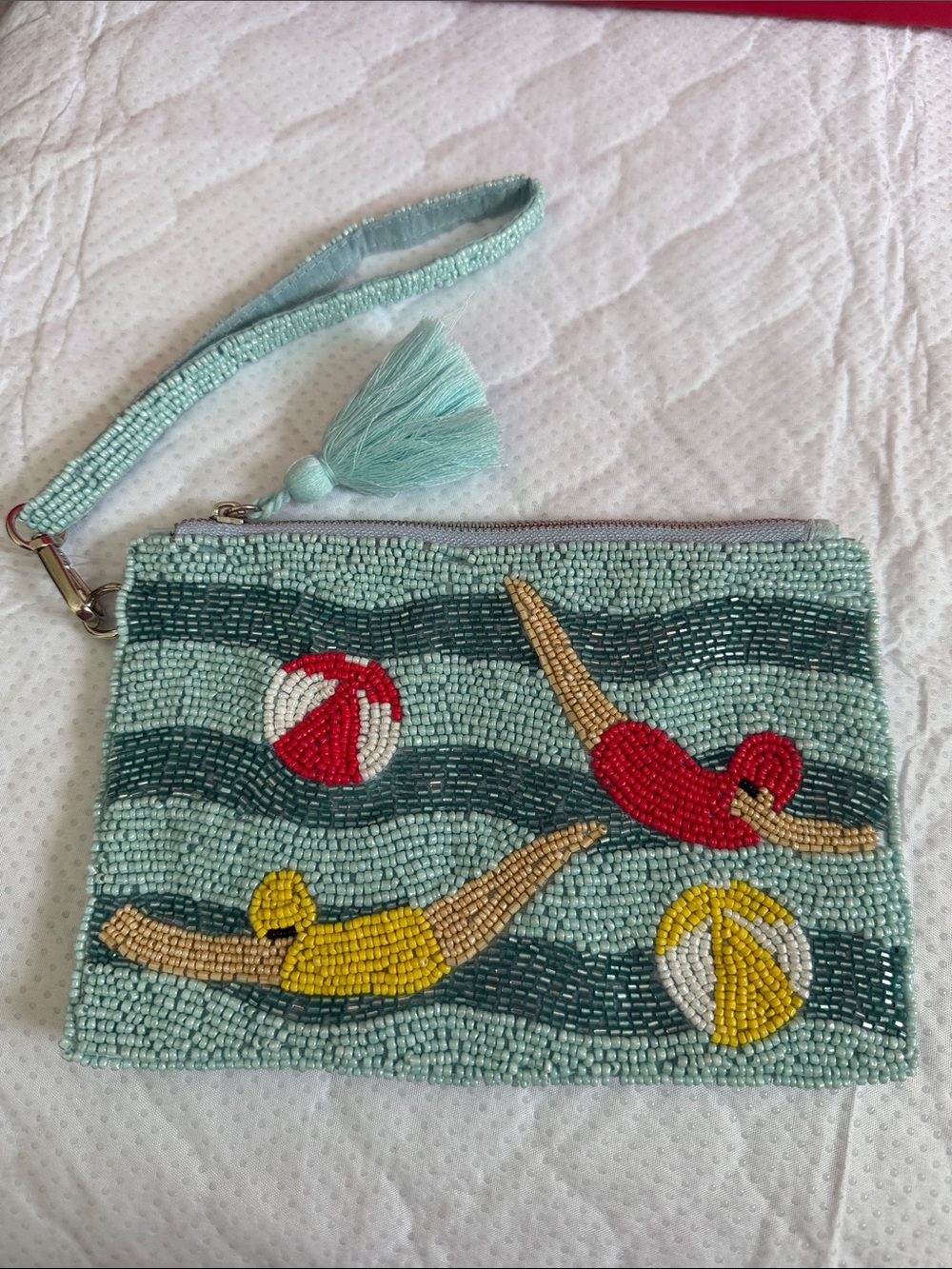 T.J.Maxx Light Aqua Beaded Swimmer Wristlet with Tassel